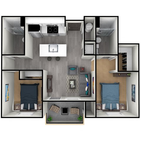 Floor plan for 2 beds, 2 baths, 1014 sqft